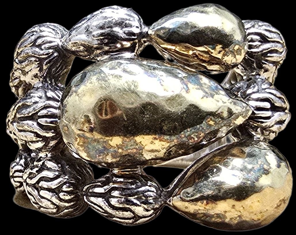 Very Unusual Vintage Mid-Century Modern Brutalist Sterling Silver & 18K Gold Ring (1 of 5)