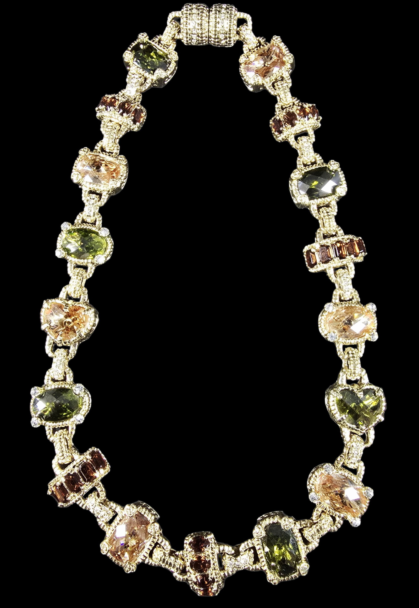 Fabulous Vintage Goldtone Metal & Multi-Color Genuine Gemstone Necklace /w Magnetic Clasp (1 of 4)