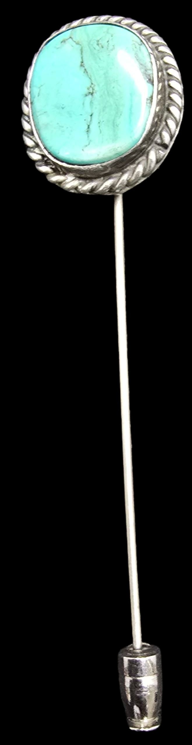 Beautiful Vintage Mexican Sterling Silver & Turquoise Pin: Very good vintage condition with minor patina according to age. Measures approx. 3" long x 3/4" wide and weighs ca. 5.5 grams. Marked for Sterling Silver.