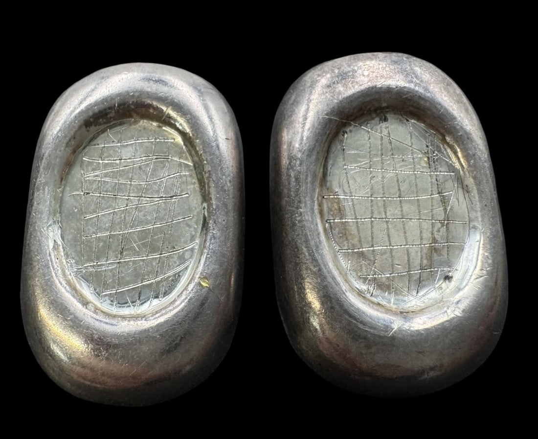 Vintage Mid-Century Modern Brutalist T.J. Mexico Sterling Silver Designer Earrings: Very good vintage condition with minor patina according to age. Each Measures approx. 1 3/8" high x 3/4" wide x weighs ca. 18.6 grams. Marked for Sterling Silver x T.J. Mexico