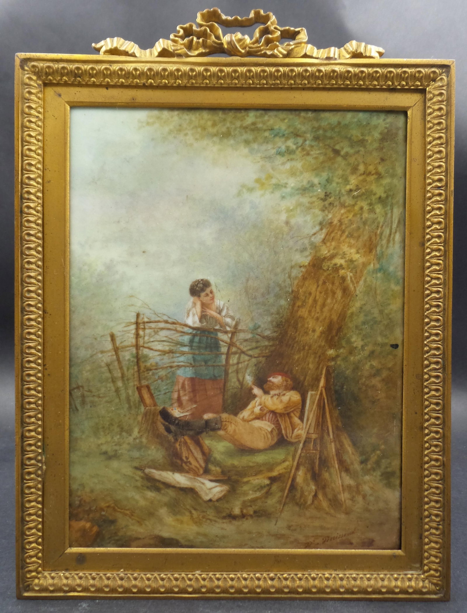 Antique ca. 1890 D. PERRISSOND Romantic Porcelain Painting (1 of 6)