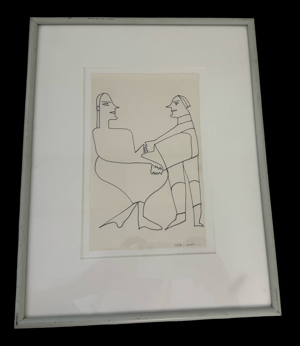 HELEN SEASONWEIN (American, 1916 - 2008) Ink Drawing on Paper: Very good vintage condition; framed. Measures approx. 13 3/4" high x 10 3/4" wide.