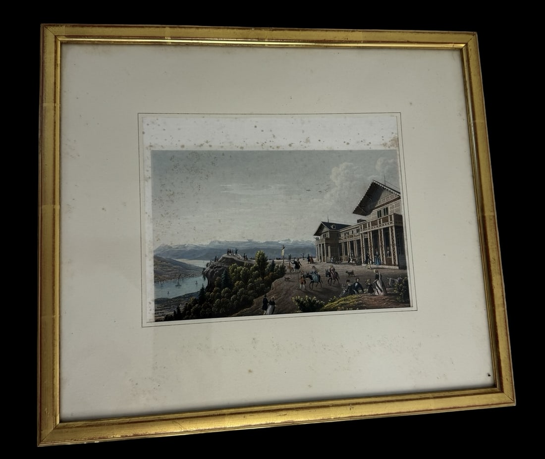 Antique 19th Century Hand Colored Lithograph of a View on the Uetliberg, Zurich - Switzerland: Good vintage condition with patina according to age. Measures approx. 13 7/8" long x 12" wide.