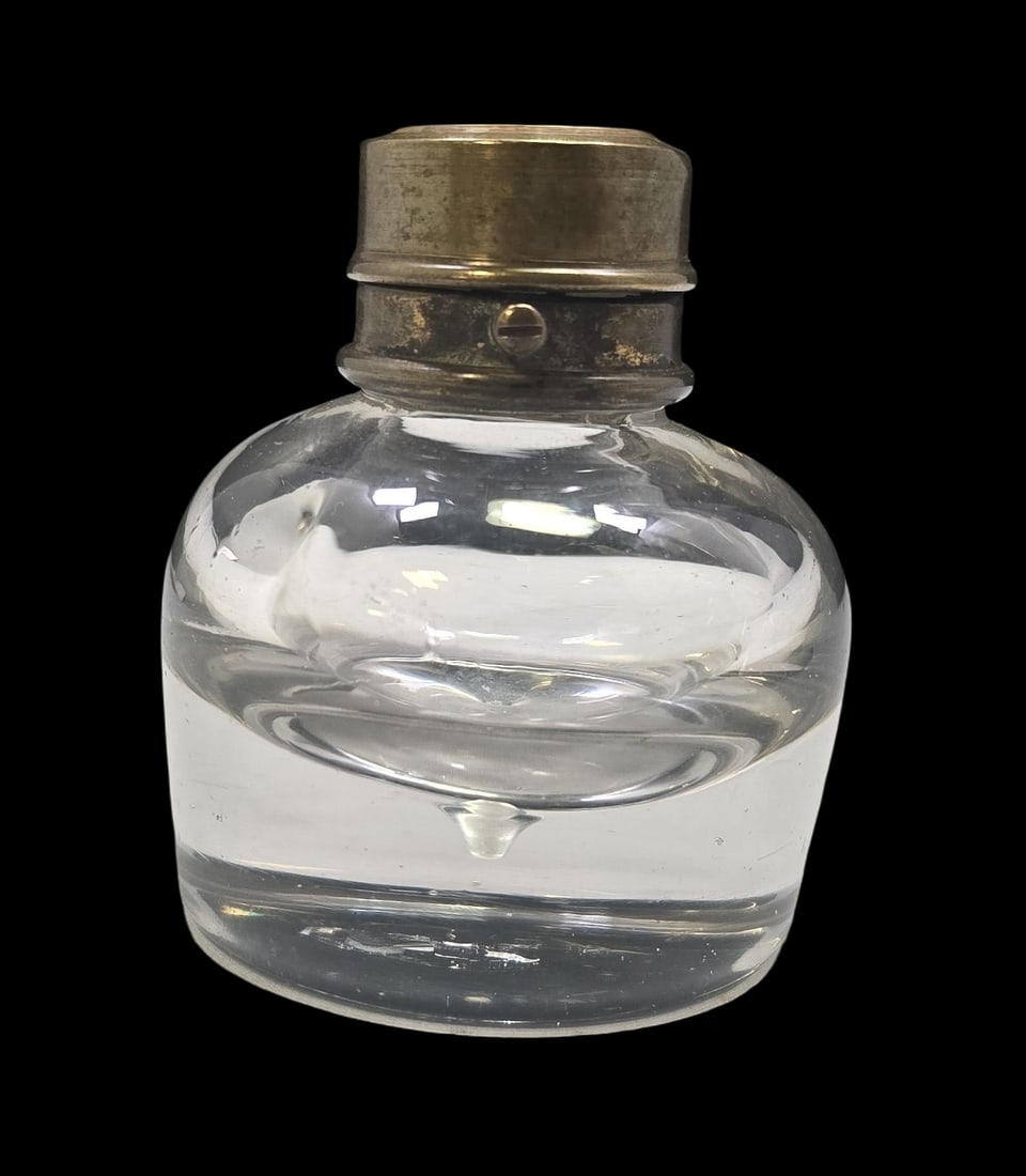 Antique FCJ Paris France Mouthblown Glass & Brass Travel Inkwell (1 of 7)