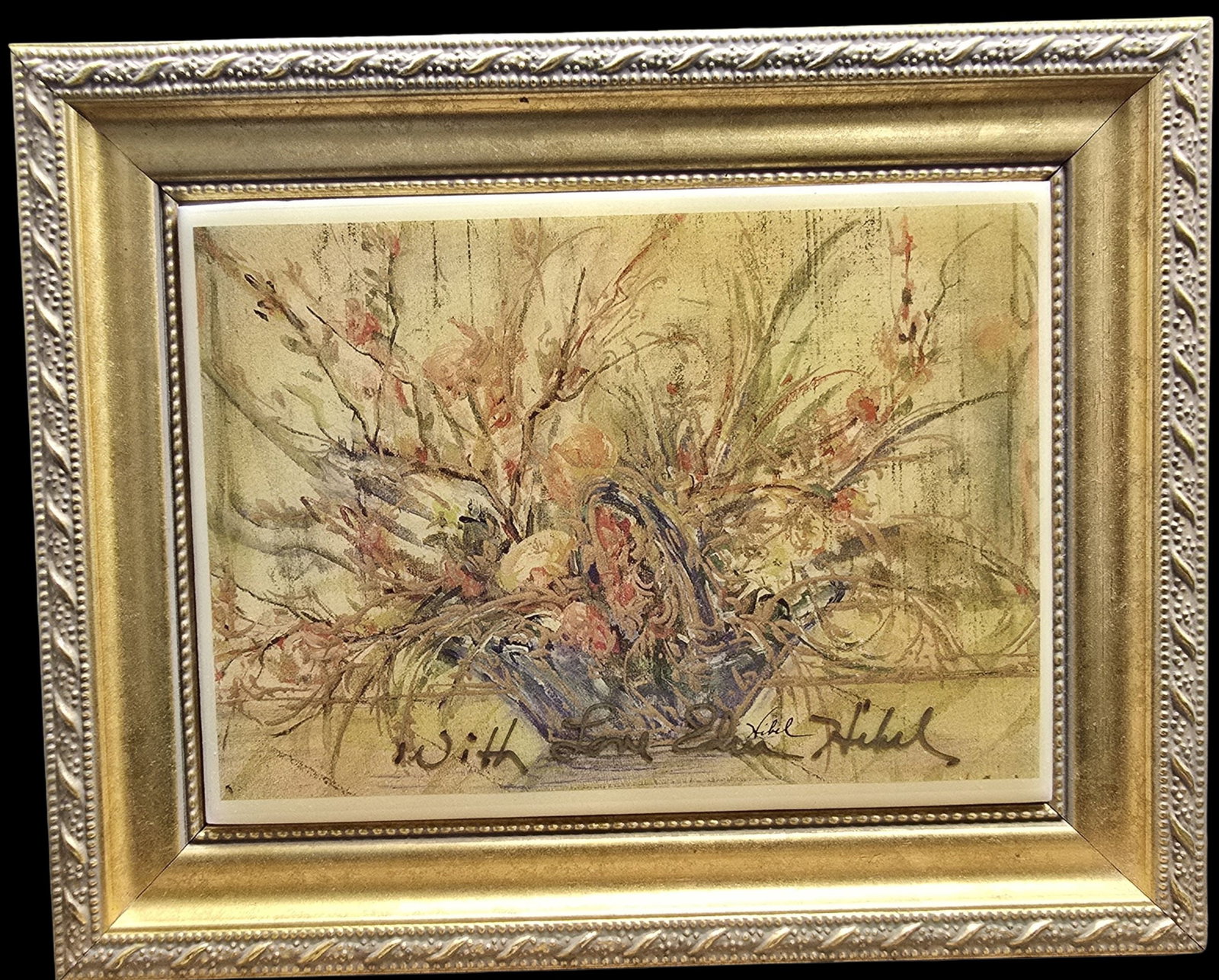 Beautiful Vintage Flower Painting Signed & Dedicated by EDNA HIBEL: Very good vintage condition with minor patina according to age. Measures approx. 6 1/2" high x 8" wide.