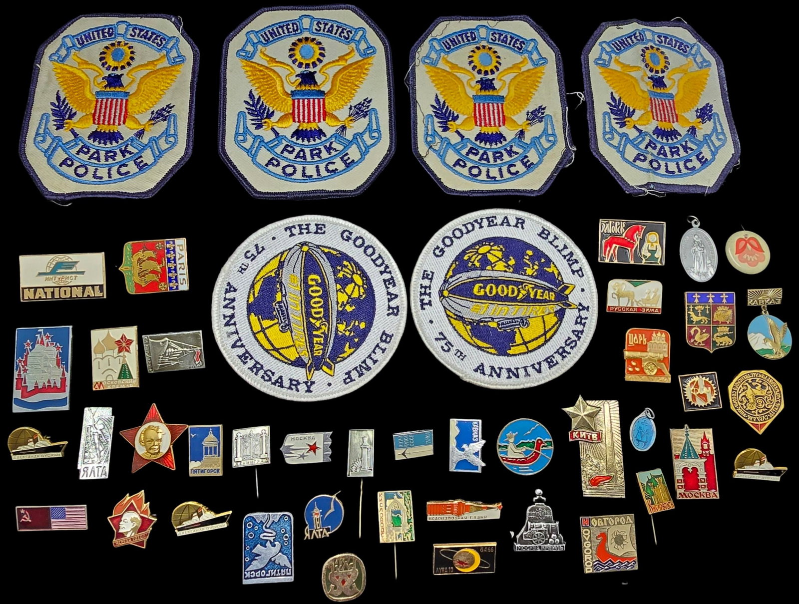 Large Lot of American and Soviet Russian Pins and Badges: Very good vintage condition with wear and patina according to age.