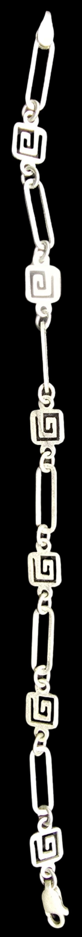 Amazing Ornate Vintage Sterling Silver Greek Key Bracelet: Very good vintage condition with minor patina according to age. Measures approx. 7 1/2" long and weighs ca. 4.5 grams. Marked for Sterling Silver