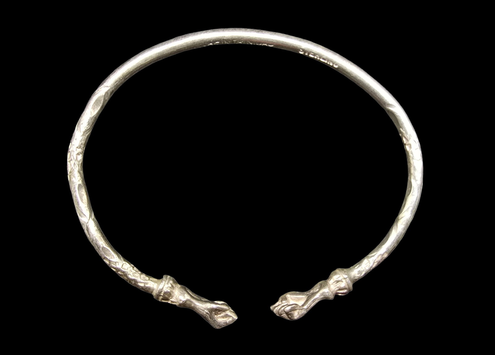 Beautiful Ornate Vintage Sterling Silver & Hand Figurine Bracelet: Very good vintage condition with minor patina according to age. Weighs ca. 20 grams. Marked for Sterling Silver