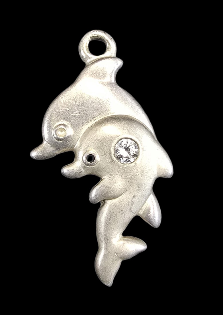 Cute Vintage Sterling Silver Dolphin Pendant (1 of 3)