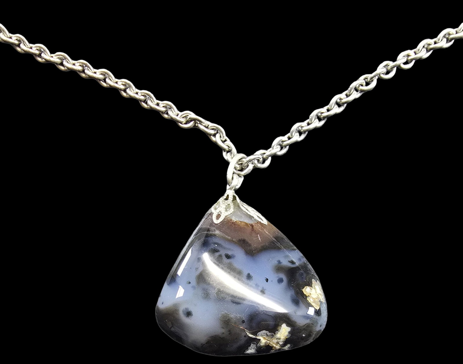 Vintage Mid-Century Modern European 835 Silver & Gemstone Pendant Necklace (1 of 4)
