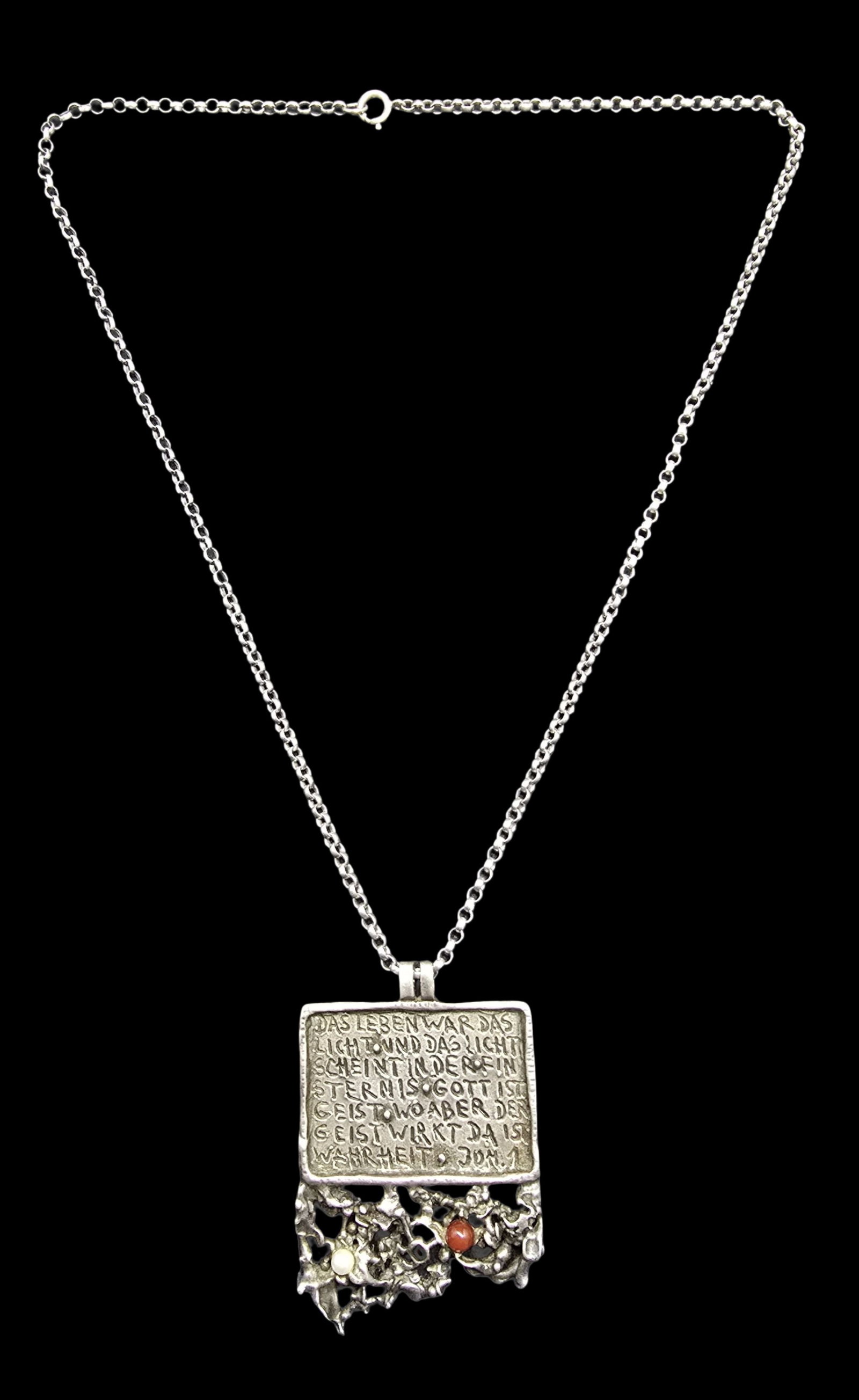 One-of-a-Kind Vintage Brutalist DENTLER Germany 935 Silver 7 Gemstone Pendant Necklace /w Biblical (1 of 5)