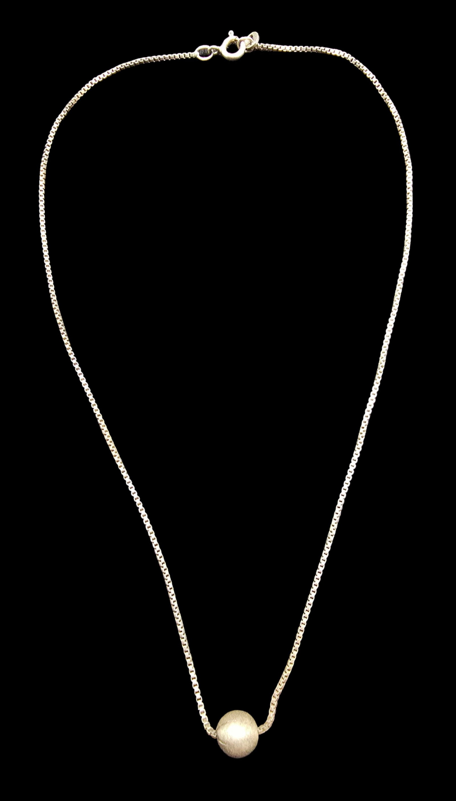 Stylish Vintage European 835 Silver Necklace /w Silver Ball Pendant: Very good vintage condition with minor patina according to age. Measures approx. 16" long total weight is ca. 3.5 grams. Marked for 835 Silver.