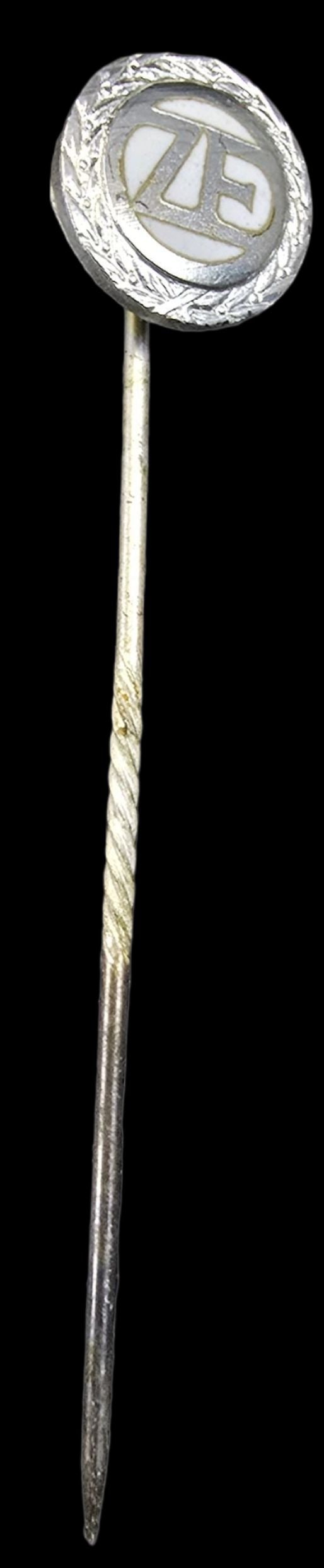 Vintage European 835 Silver & Enamel Anniversary Stick Pin: Very good vintage condition with minor patina according to age. Measures approx. weighs ca. 1.5 grams. Marked.