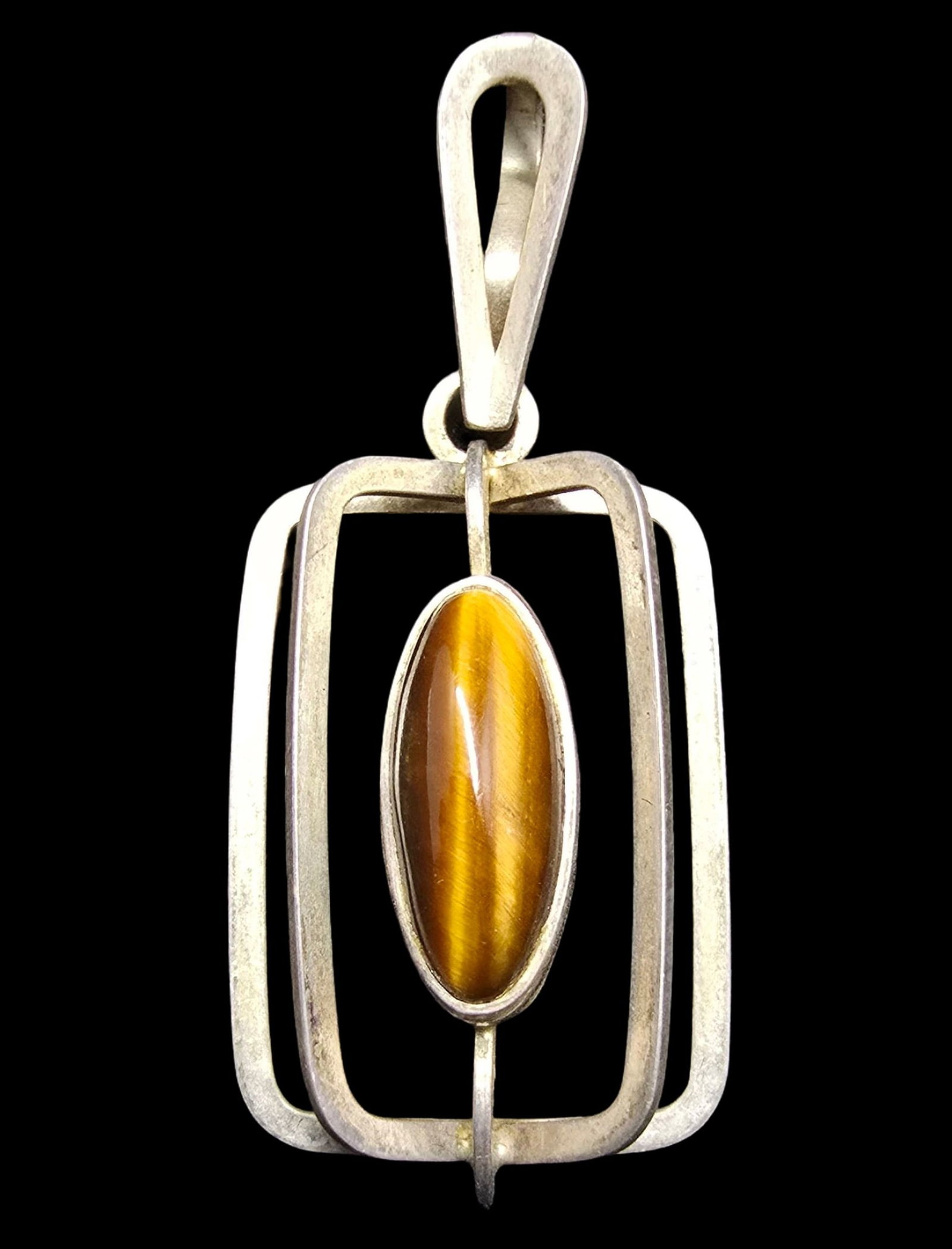 Amazing Vintage Mid-Century Modern Brutalist European 800 Silver & Tiger Eye Designer Pendant (1 of 3)