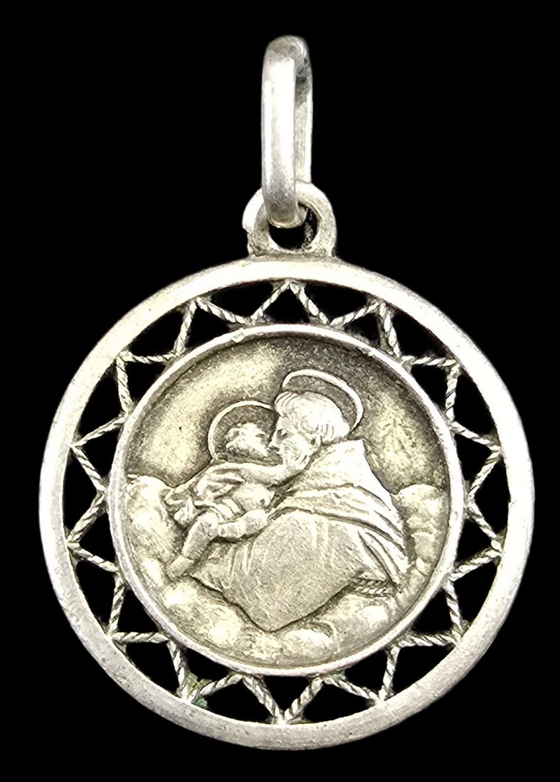 Vintage Italian European 800 Silver Saint Anthony Protective Pendant Charm (1 of 2)