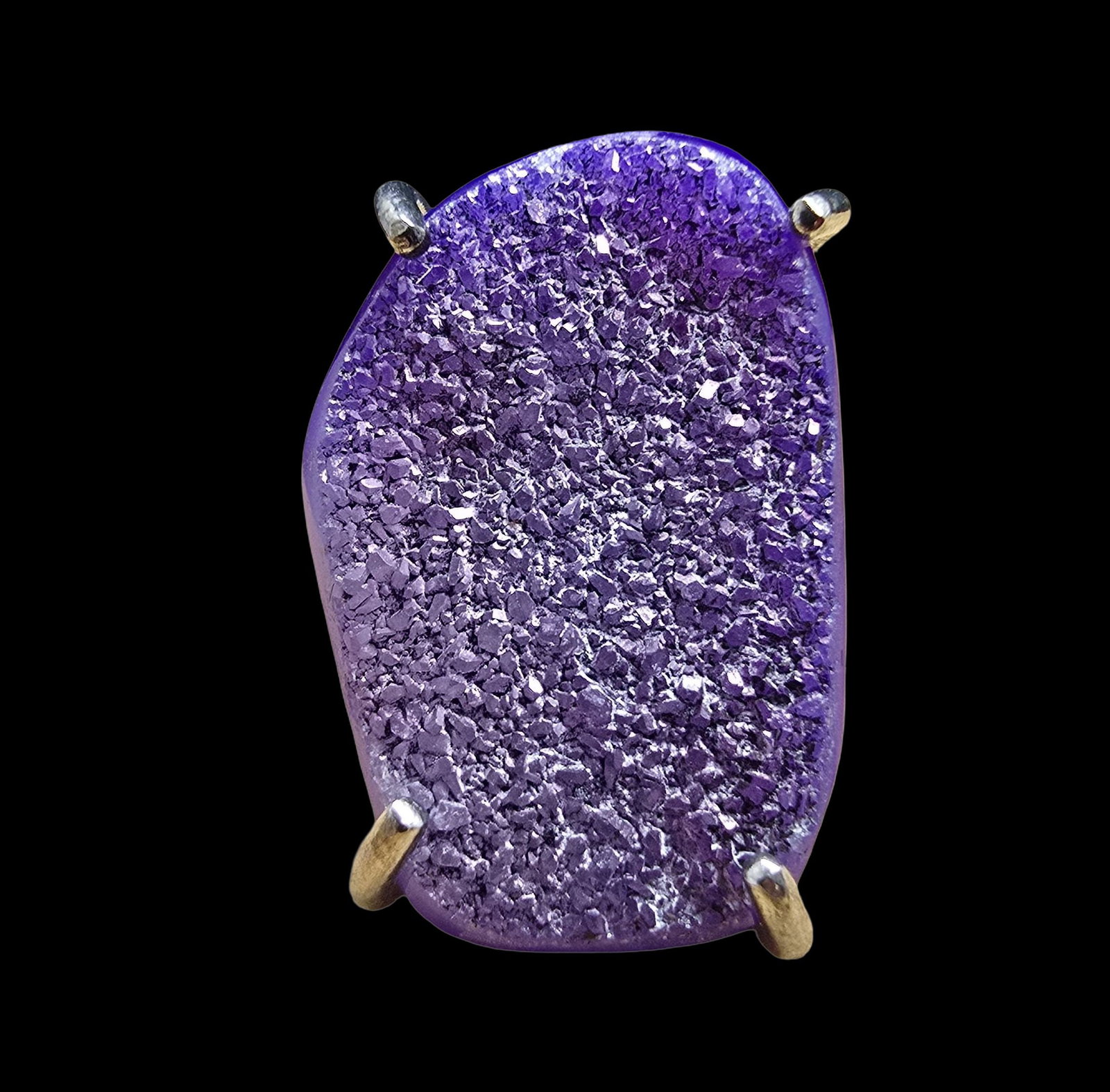 Gorgeous Vintage Sterling Silver & Purple Gemstone Crystal Ring: Very good vintage condition with minor patina according to age. Measures approx. 1/2" wide and weighs ca. 8 grams. The ring is a size 8. Marked for Sterling Silver.