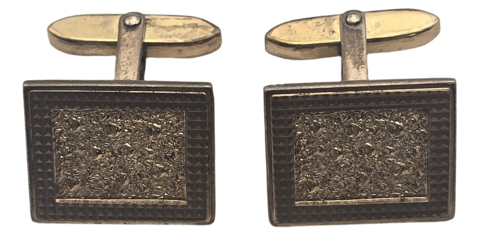 Vintage European Partially Gilt European 835 Silver Rectangular Cufflinks: Each measures approx. weighs ca. 6.3 grams. Very good vintage condition with minor wear and patina according to age. Marked for 835 (83.5%) Silver.