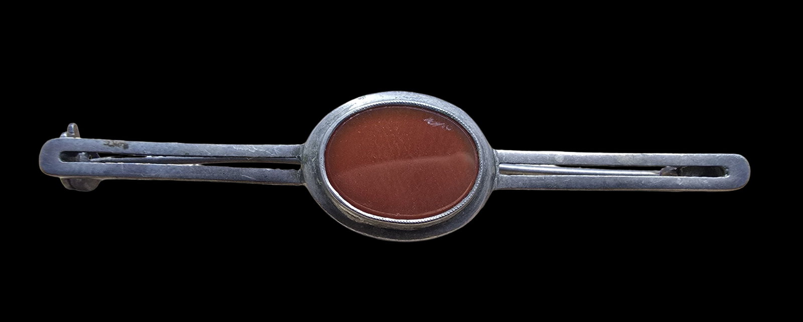 Amazing Vintage Sterling Silver & Carnelian Pin Brooch: Very good vintage condition with minor patina according to age. Measures approx. 2 1/2" long and weighs ca. 4.5 grams. Tested for Sterling Silver.
