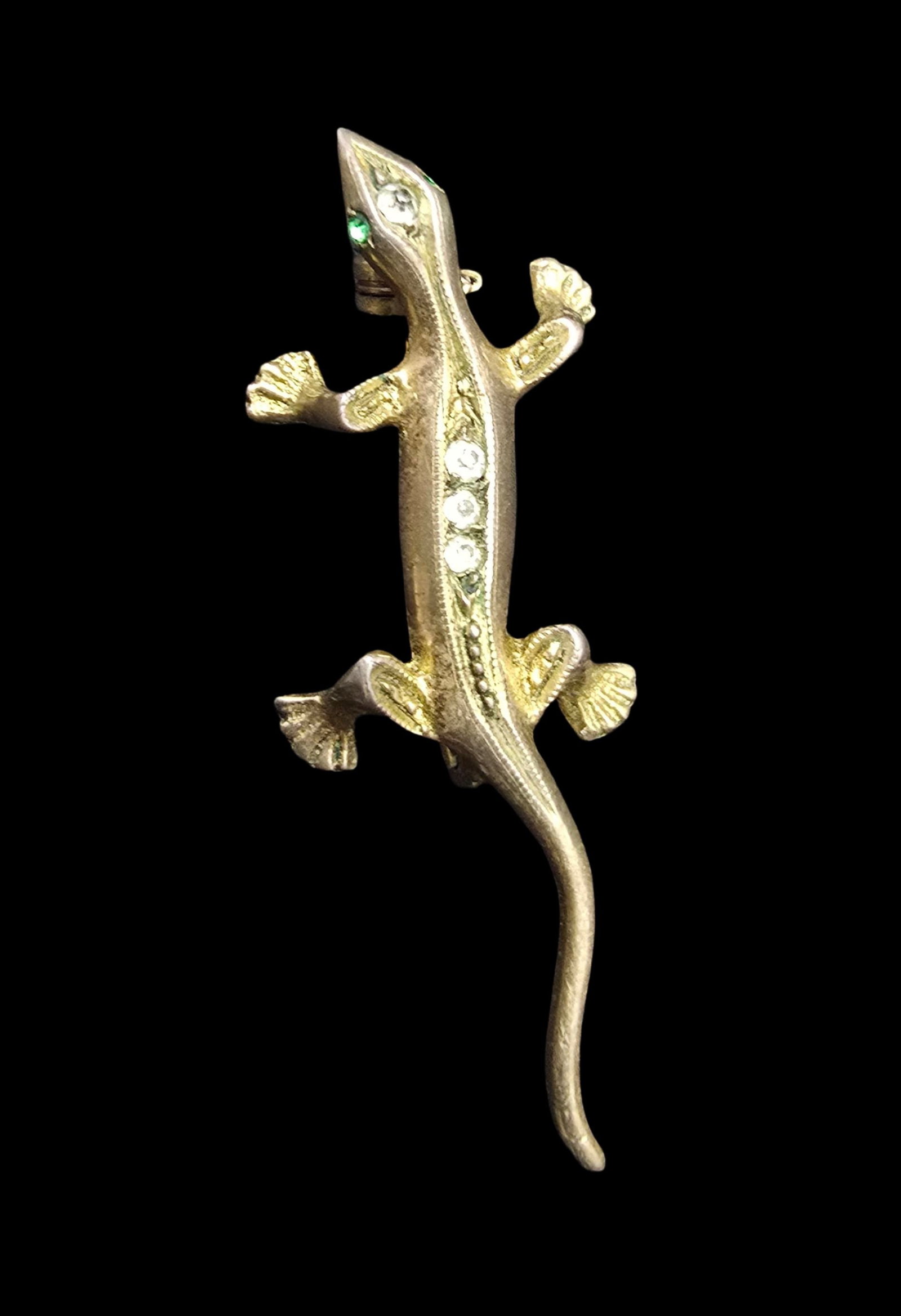 Stunning Vintage TEKA Germany 835 Silver, Clear & Green Gemstone Designer Lizard Pin Brooch (1 of 3)