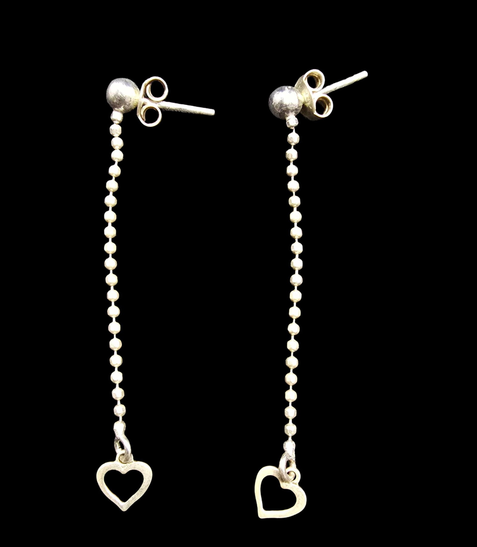 Amazing Vintage Sterling Silver Heart Drop Earrings (1 of 2)