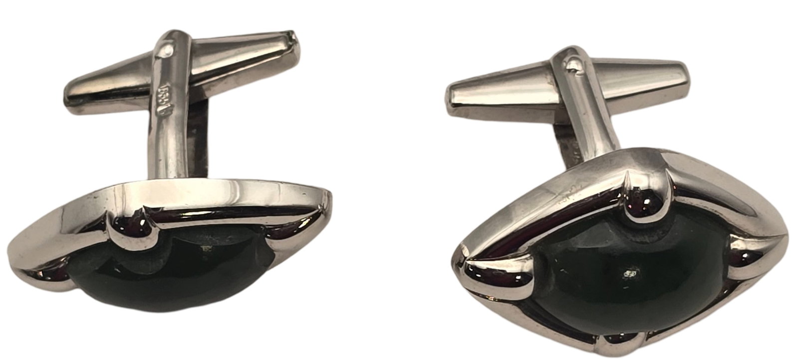 Vintage Mid-Century European 835 Silver & Onyx Cufflinks: Each measures weighs ca. 5.1 grams. Very good vintage condition with minor wear and patina according to age. Marked for 835 (83.5%) silver.