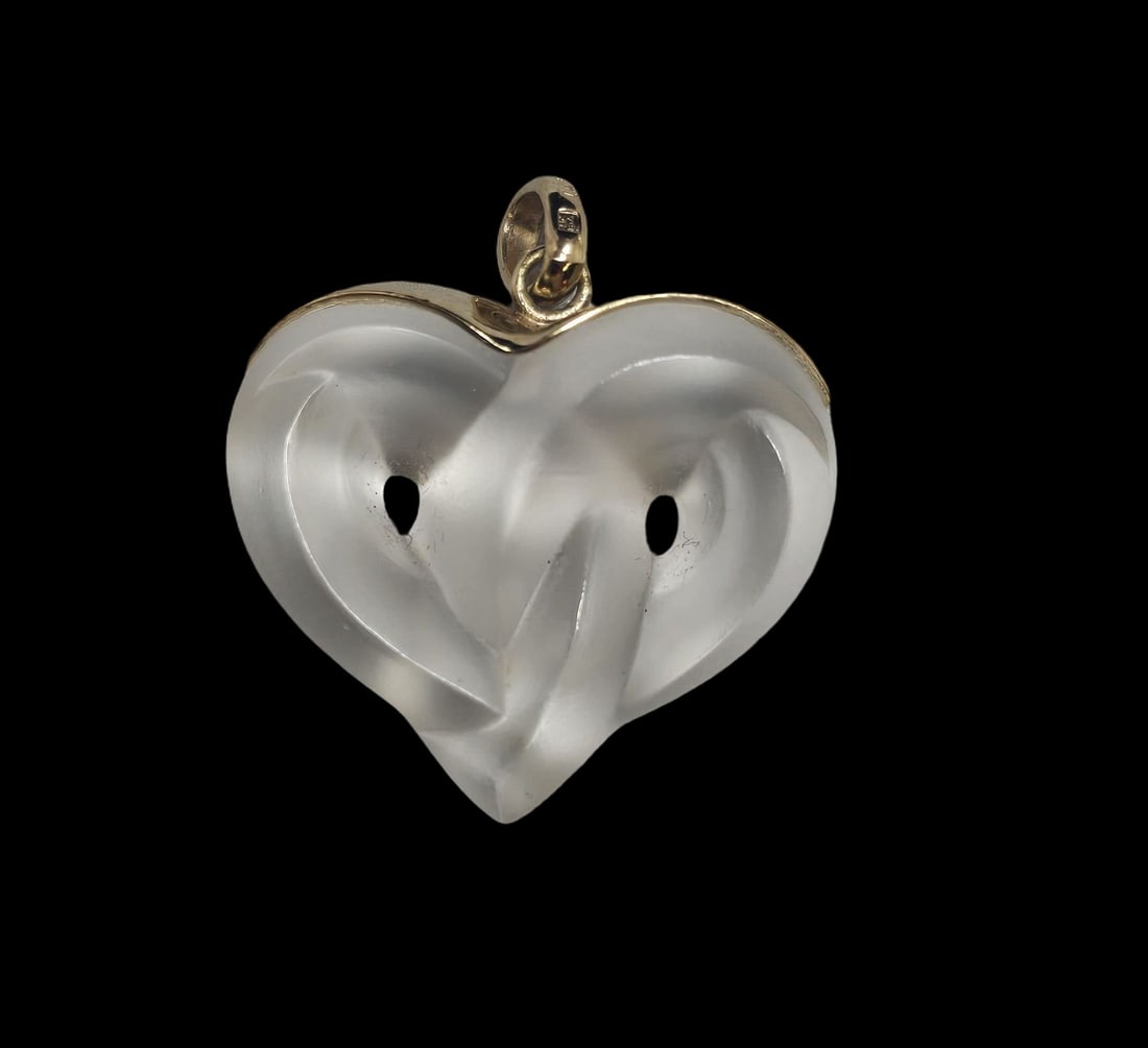 Vintage LALIQUE France Frosted Crystal Heart Pendant: Very good vintage condition with minor patina according to age. Measures approx. 1" high x 1" wide and weighs ca. 10 grams. Signed.