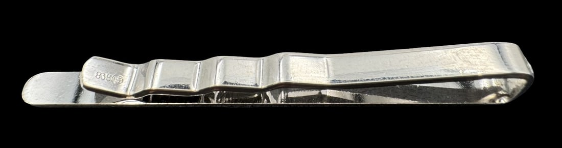 Vintage European 835 Silver Designer Tie Pin: Very good vintage condition with minor patina according to age. Measures approx. 2" long x 1/8" wide and weighs ca. 4.1 grams. Marked for 835 Silver & Signed By Designer.