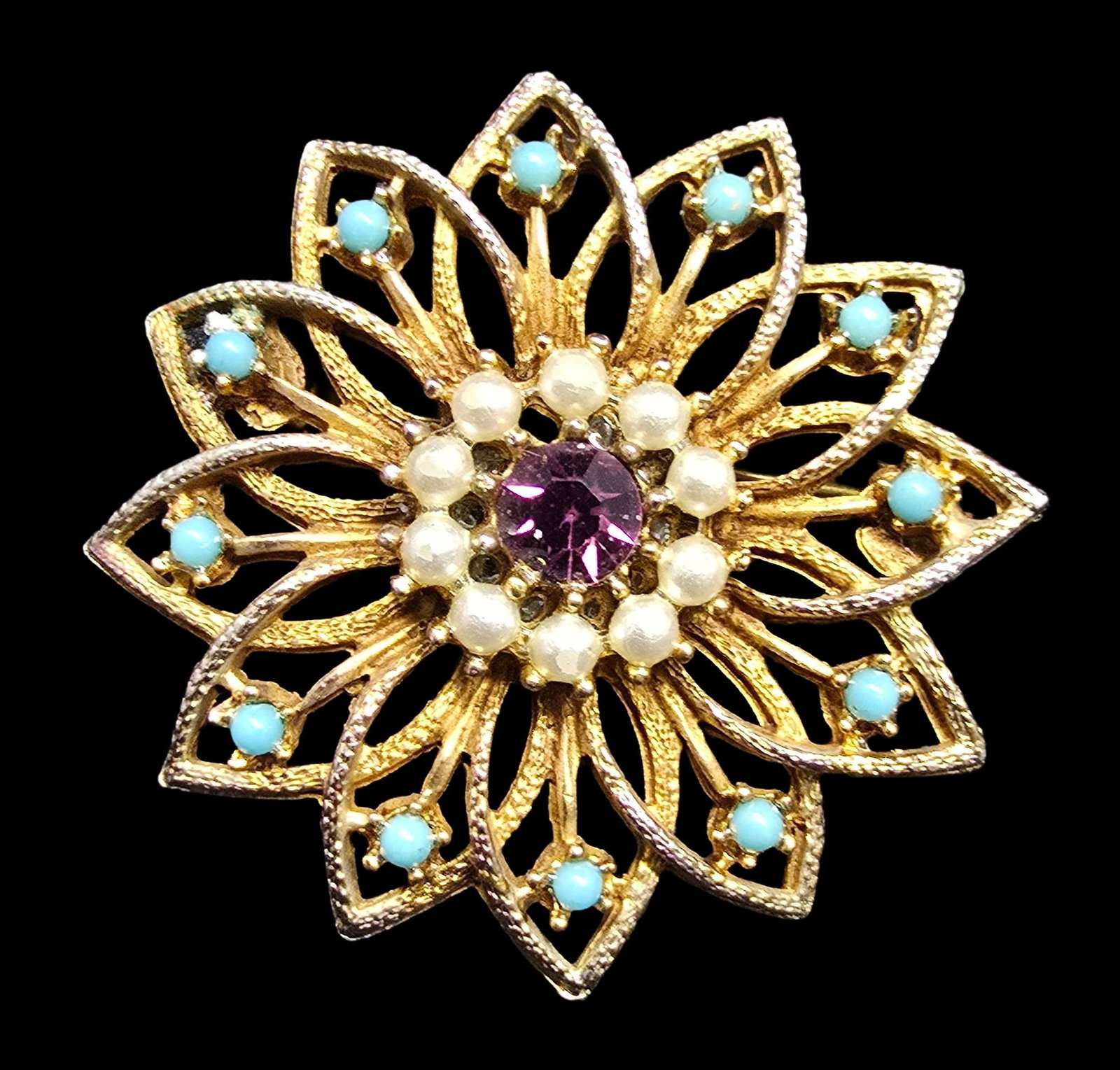 Stunning Ornate Antique Gold Filled & Gemstone Filigree Brooch (1 of 2)