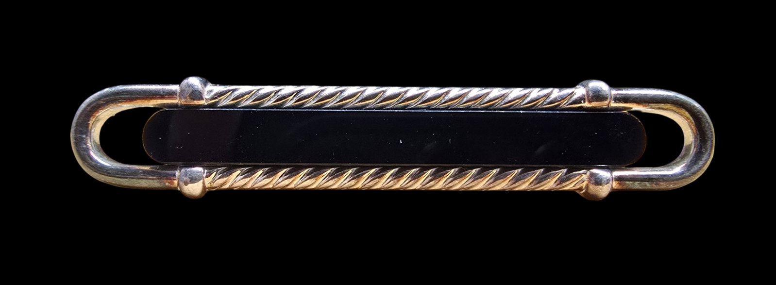 Stylish Vintage Mid-Century European 835 Silver & Black Onyx Designer Brooch: Very good vintage condition with minor patina according to age. Measures approx. 2" wide and weighs ca. 7 grams. Marked for 835 Silver and carrying an unidentified designer mark.
