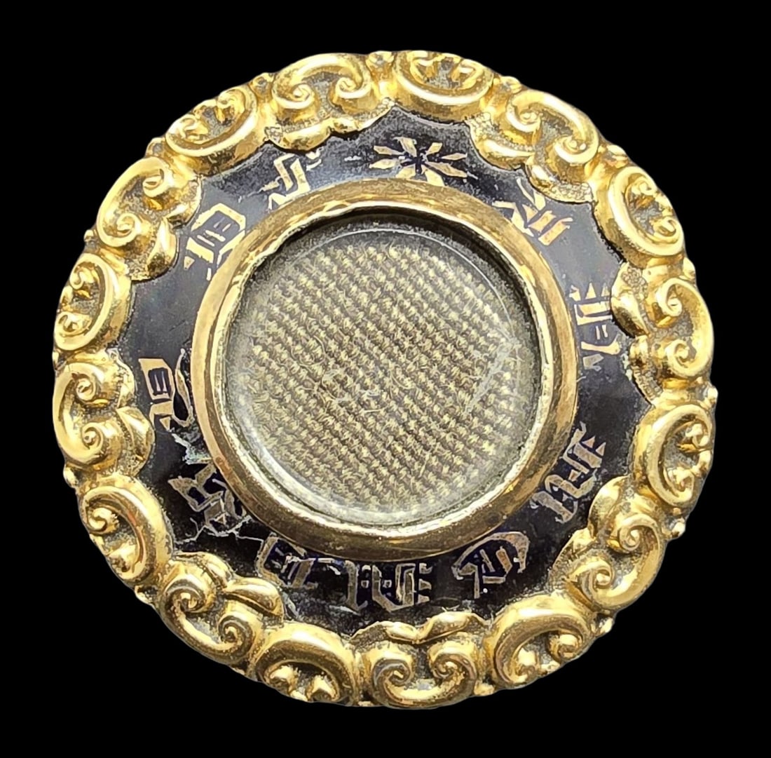 Amazing Antique Victorian Gold Filled, Black Enamel & French Hair Art Mourning Brooch (1 of 3)