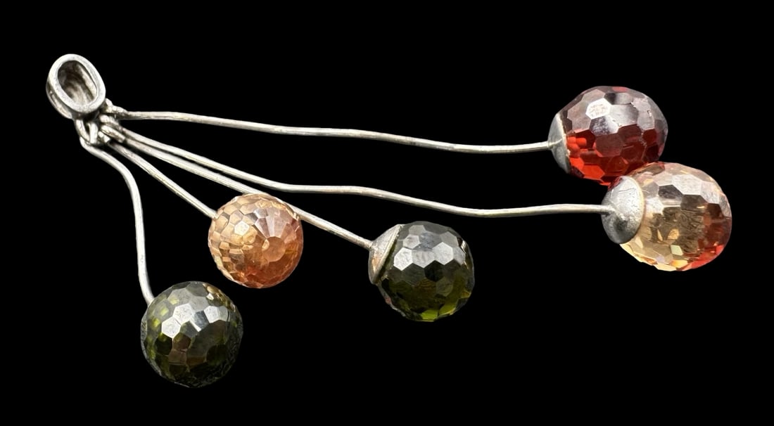 Beautiful Vintage Sterling Silver & Multicolor Gemstone Pendant: Very good vintage condition with minor patina according to age. Measures approx. 2 3/4" long x 2 1/4" wide and weighs ca. 15.6 grams. Marked for Sterling Silver..