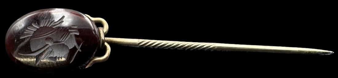 Antique European 800 Silver & Gemstone Intaglio Stick Pin (1 of 2)