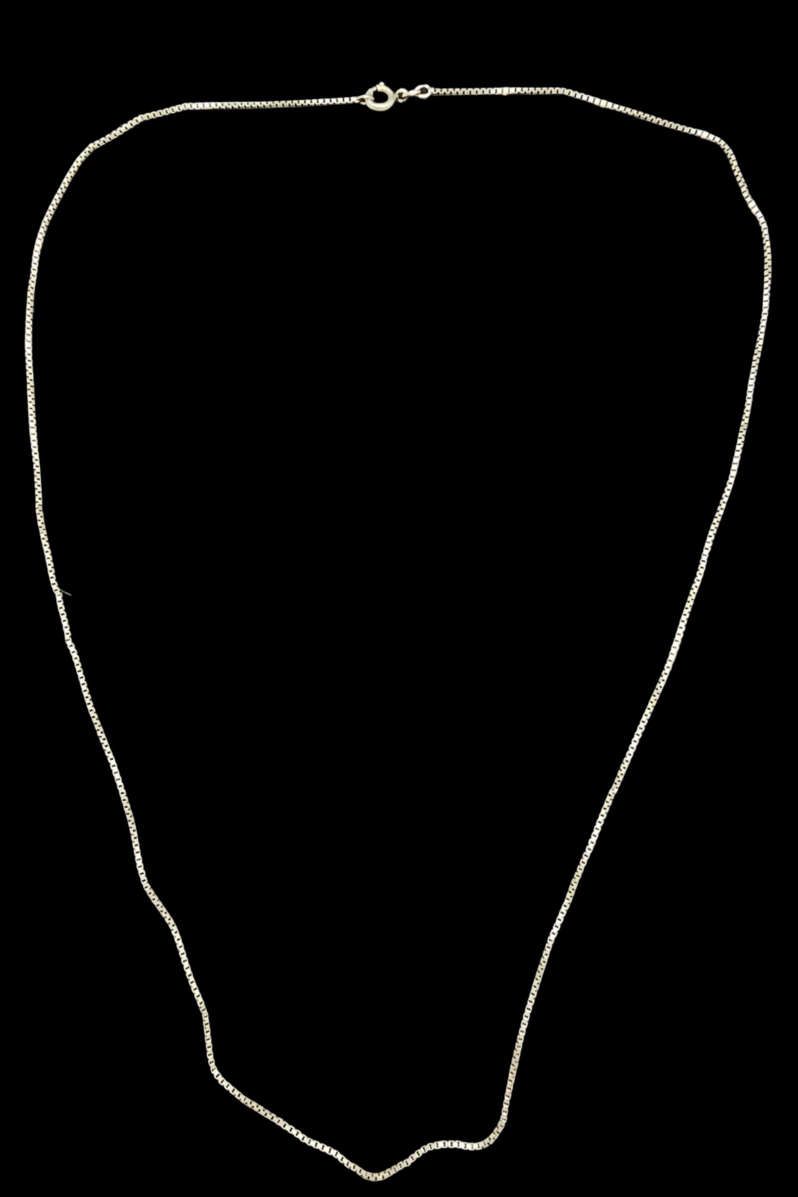 Stylish Vintage Sterling Silver Chain Necklace: Very good vintage condition with minor patina according to age. Measures approx. 26" long and weighs ca. 5.5 grams. Marked for Sterling Silver.