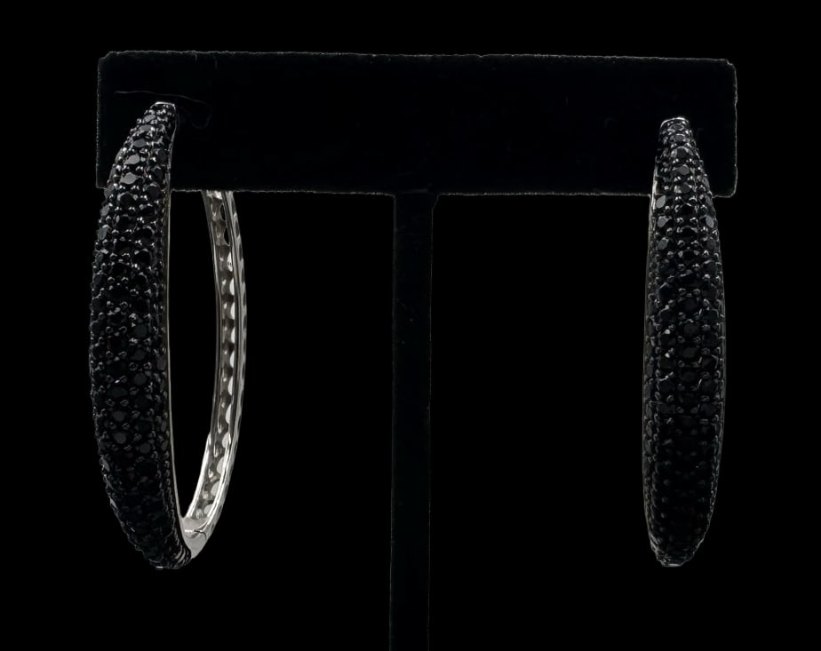 Vintage Sterling Silver & Black Rhinestone Cluster Earrings: Very good vintage condition with minor patina according to age. Each measures approx. 1 7/8" long x 1 1/2" wide x 1/4" deep and they jointly weigh ca. 16.1 grams. Marked for Sterling Silver..