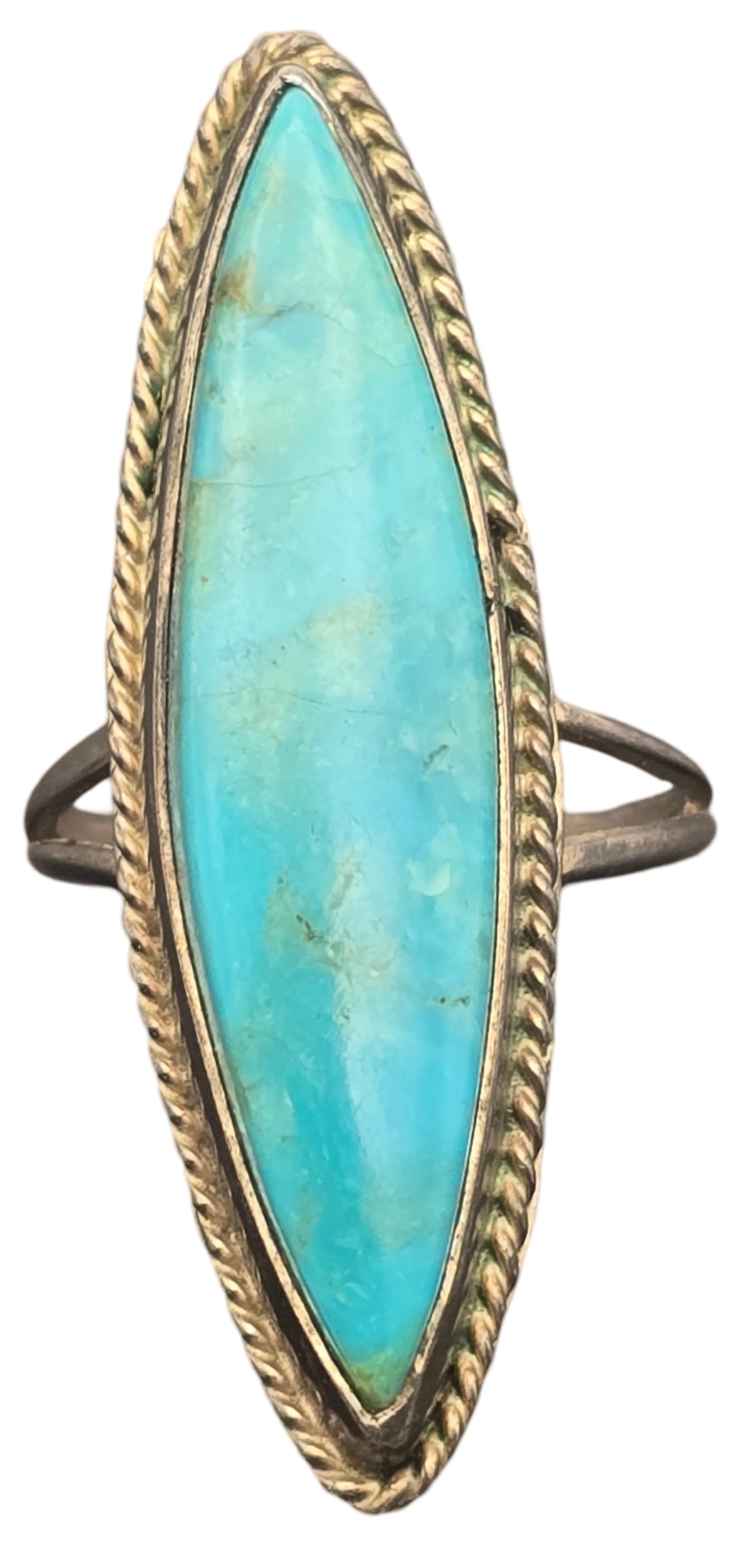 Vintage Southwestern Sterling Silver & Turquoise Ring: The ring is a size 5 1/2 and weighs ca. 4.6 grams. Very good vintage condition with minor wear and patina according to age. Tested for Sterling Silver.
