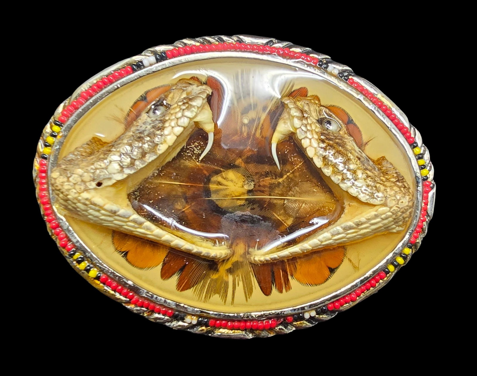 Unusual S.S.I DIAMONDBACK RATTLER Vintage Belt Buckle /w Two Rattlesnake Heads (1 of 2)