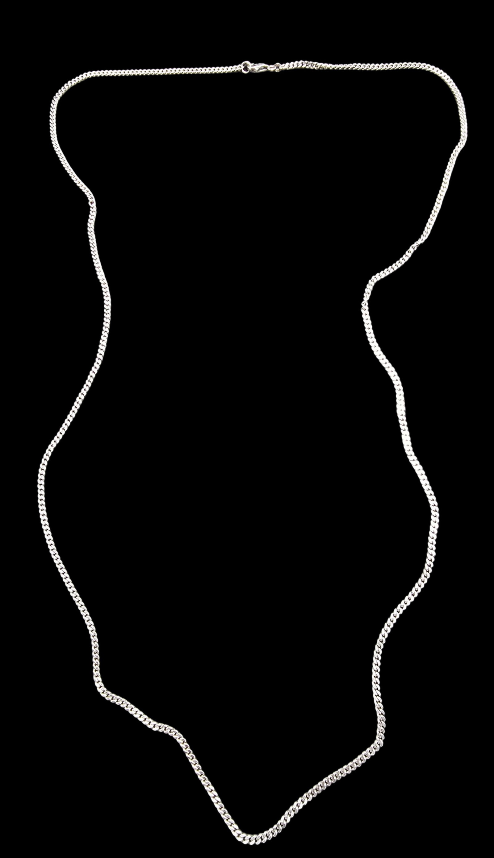 Stylish Vintage Sterling Silver Chain Necklace: Very good vintage condition with minor patina according to age. Measures approx. 32" long and weighs ca. 15 grams. Marked for Sterling Silver.