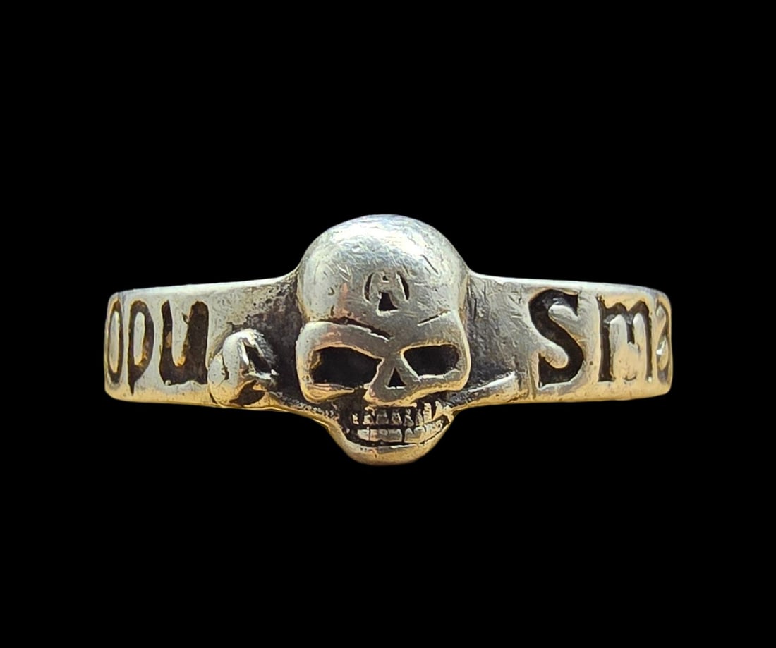 Unusual Ornate Vintage European Sterling Silver Skull Ring: Very good vintage condition with minor patina according to age. The ring is a size 11 and weighs ca. 5.5 grams. Marked for Sterling Silver.
