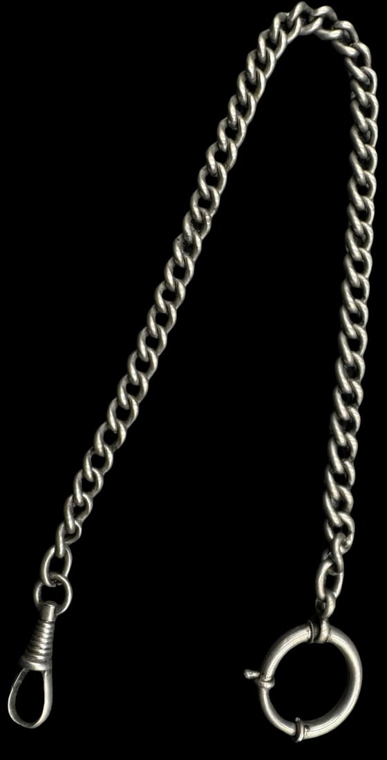 Stylish Vintage European 800 Silver Pocket Watch Chain: Very good vintage condition with minor patina according to age. Measures approx. 11" long x 1/4" wide and weighs ca. 19.3 grams. Marked for 800 (80%) Silver.