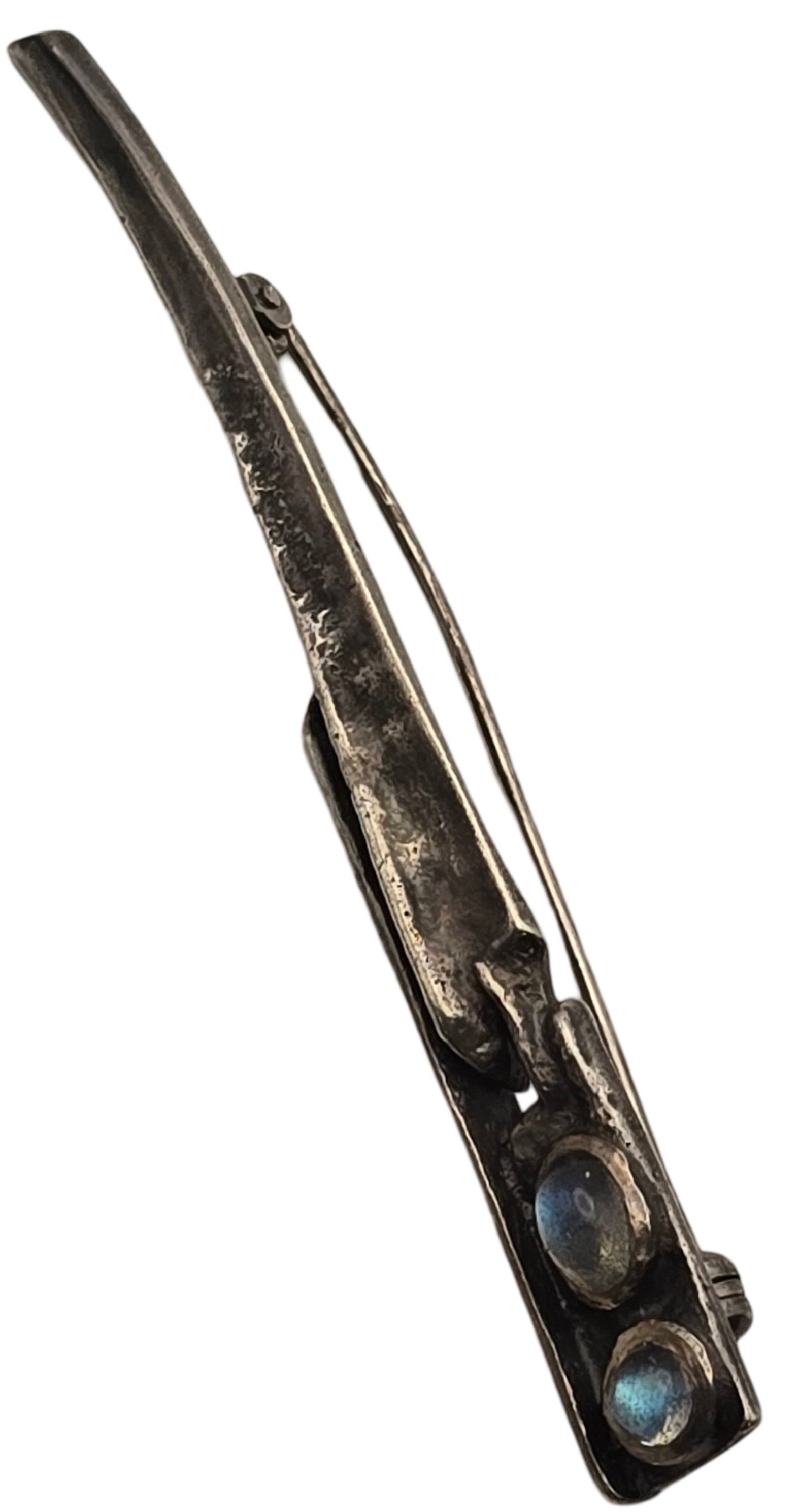 Vintage Sterling Silver & Moonstone Designer Bar Brooch: Measures approx. weighs ca. 9.2 grams. Very good vintage condition with minor wear and patina according to age. Marked for Sterling Silver..