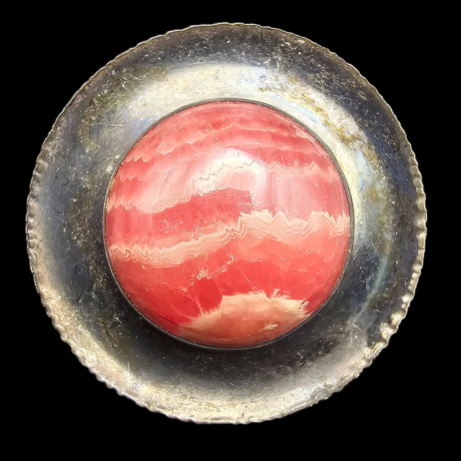Vintage Mid-Century Modern German European 835 Silver & Rhodonite Designer Pin Brooch: Very good vintage condition with some patina and wear according to age. Measures approx. 1 1/2" wide and weighs ca. ca. 16.6 grams. Marked for 835 (83.5%) silver.