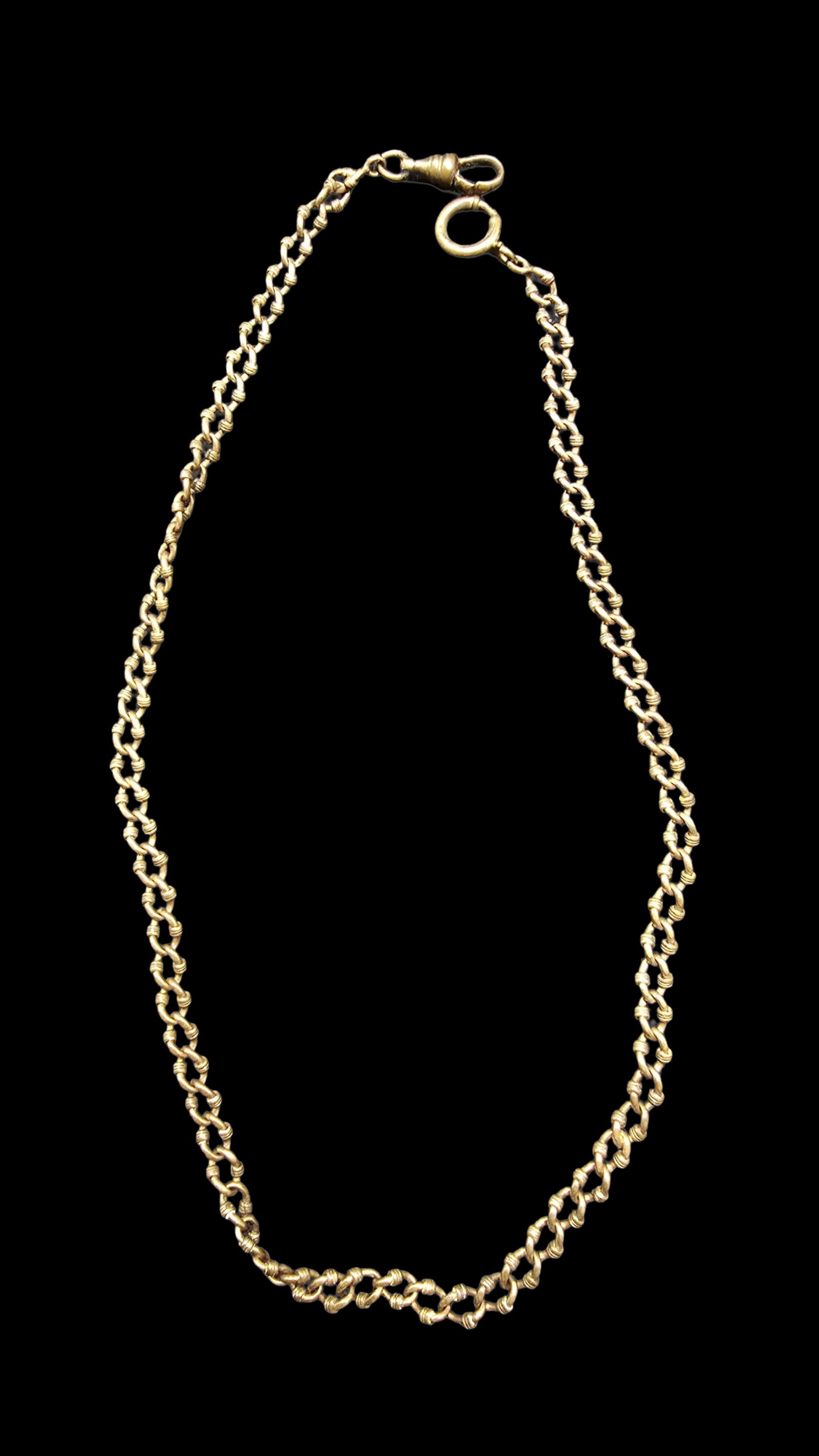 Gorgeous Ornate Antique Gold Filled Pocket Watch Chain: Very good vintage condition with minor patina according to age. Measures approx. 15" long and weighs ca. 12.5 grams.