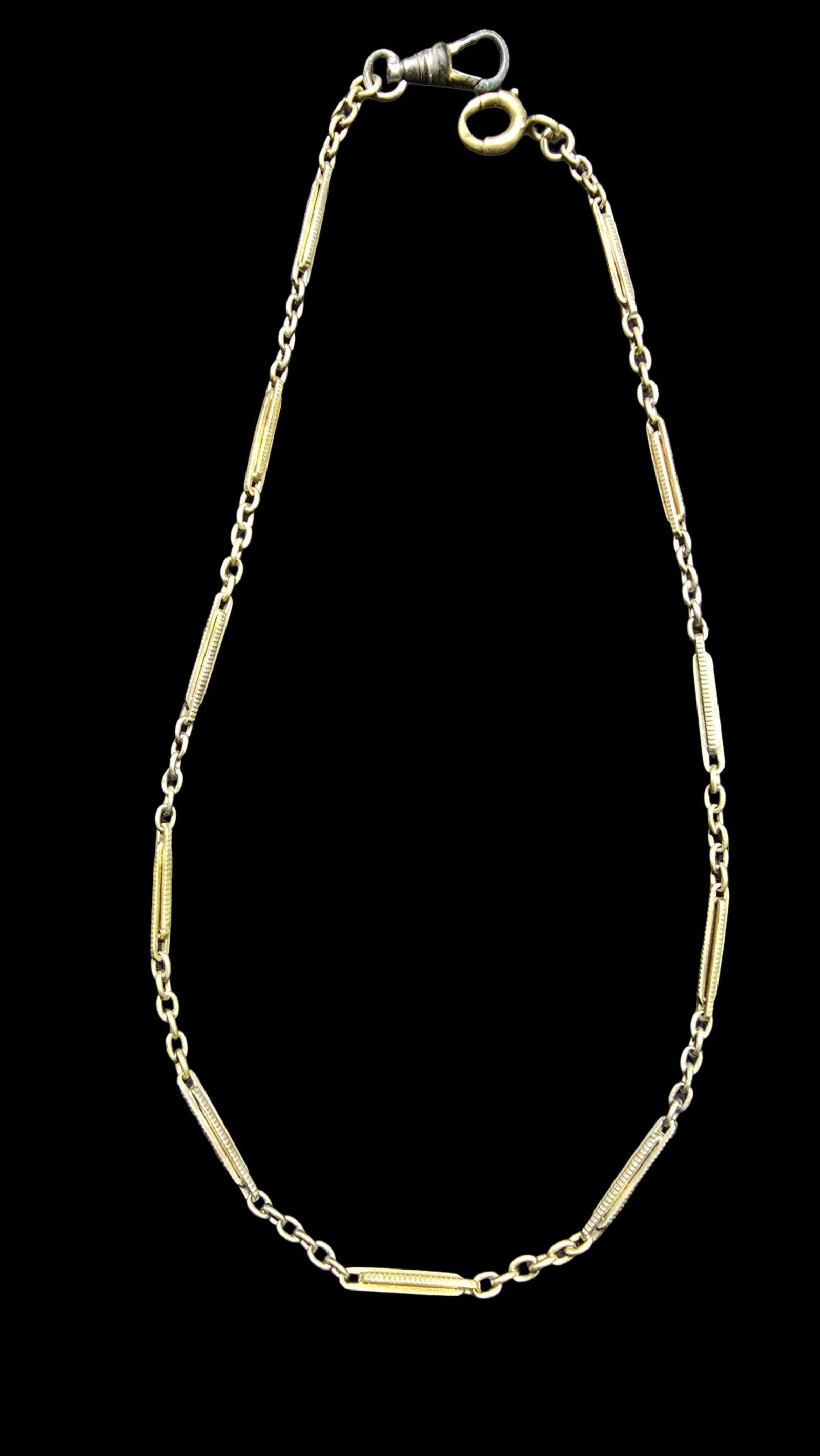 Gorgeous Ornate Antique Gold Plated Pocket Watch Chain: Very good vintage condition with minor patina according to age. Measures approx. 14" long and weighs ca. 9 grams.