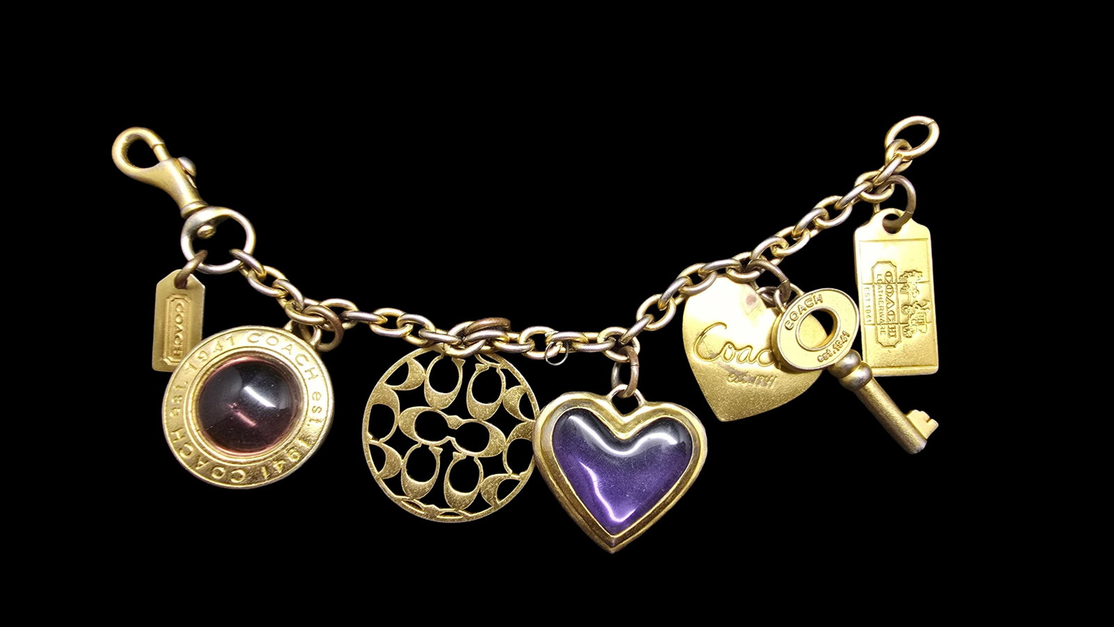 Beautiful Vintage COACH Gold Tone Chunky Charm Bracelet (1 of 3)