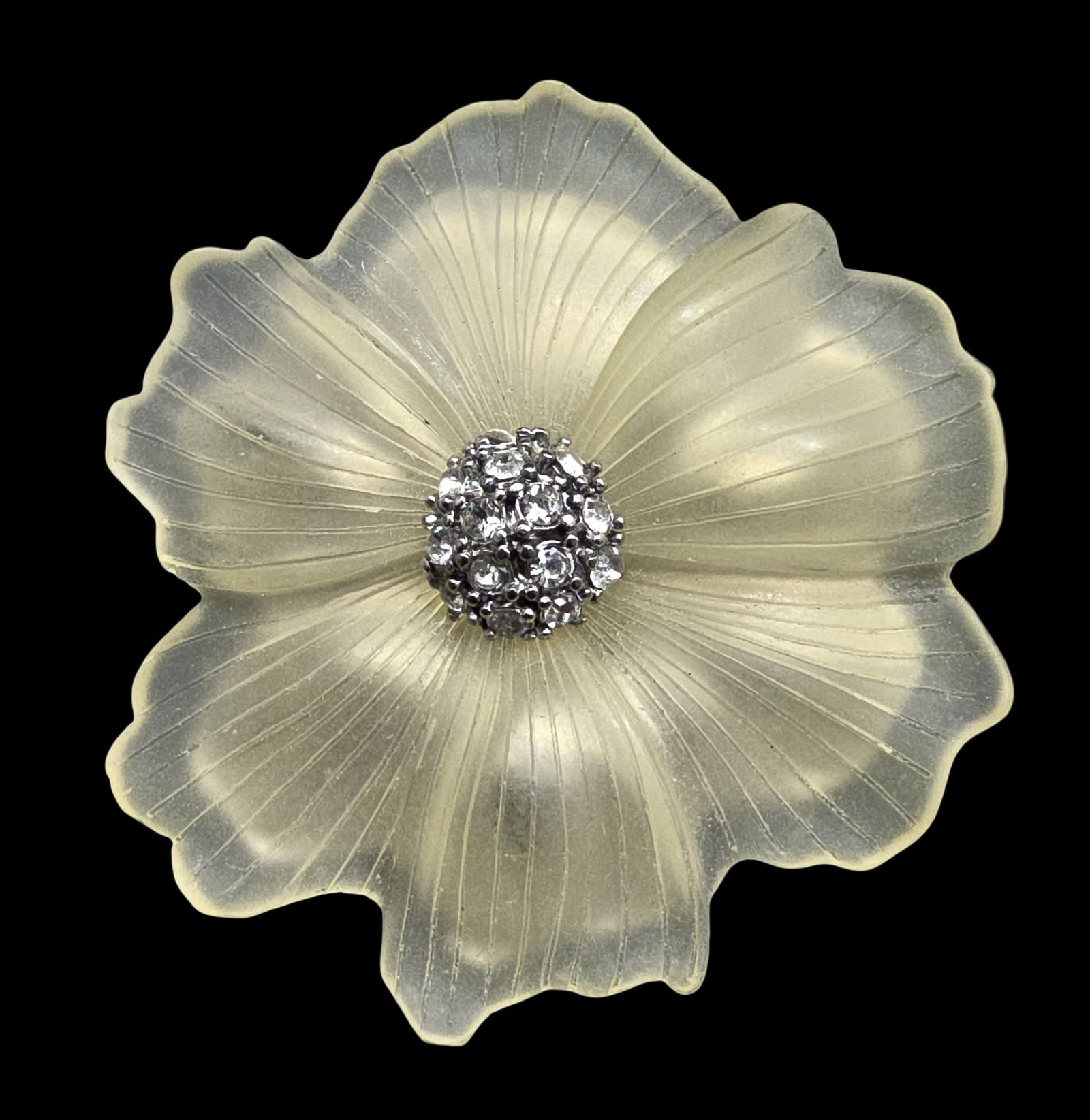 Beautiful Vintage MONET Costume Jewelry Translucent Lucite & Clear Rhinestone Molded Flower Brooch (1 of 2)