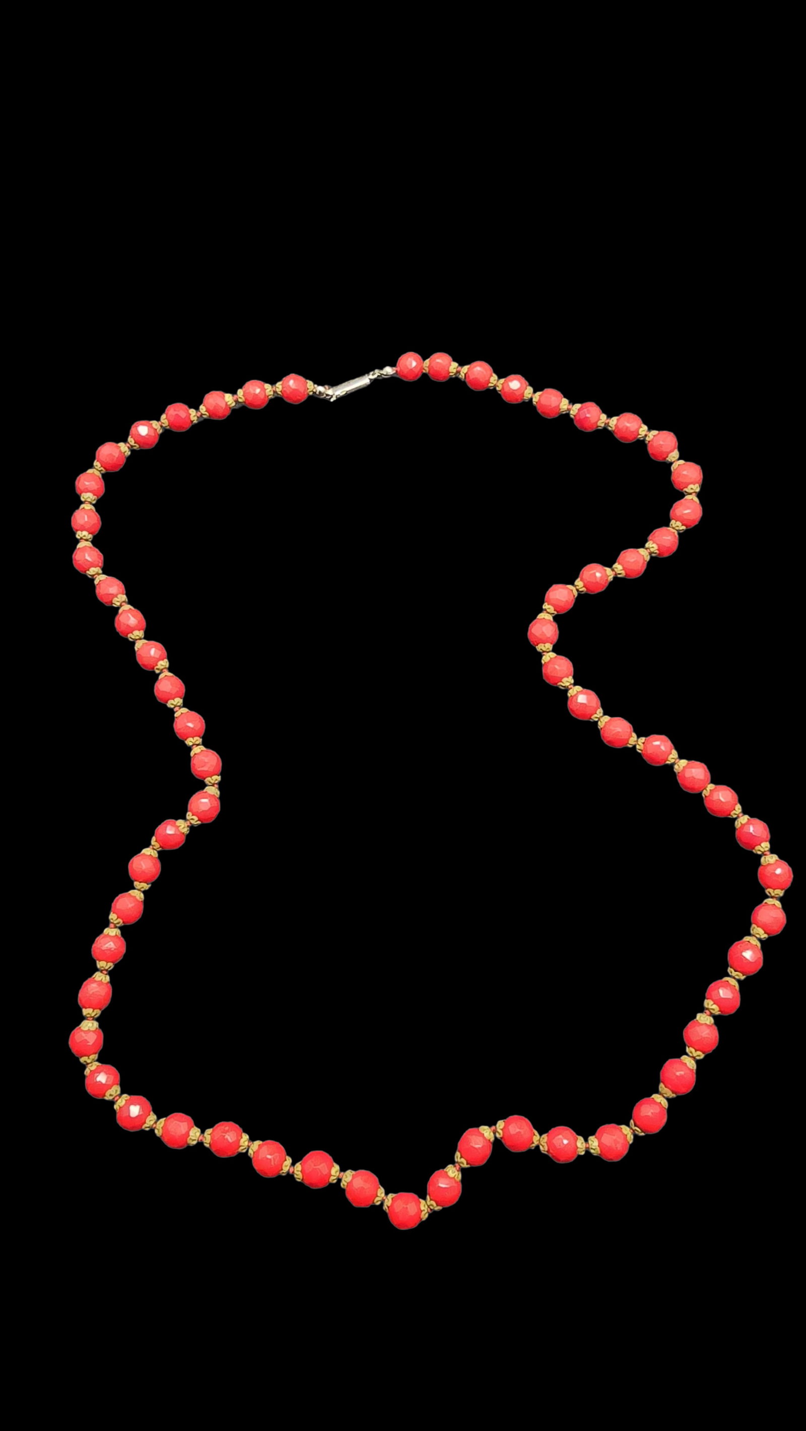 Amazing Vintage Red Beads, Gemstone & Gold Tone Details Necklace (1 of 3)