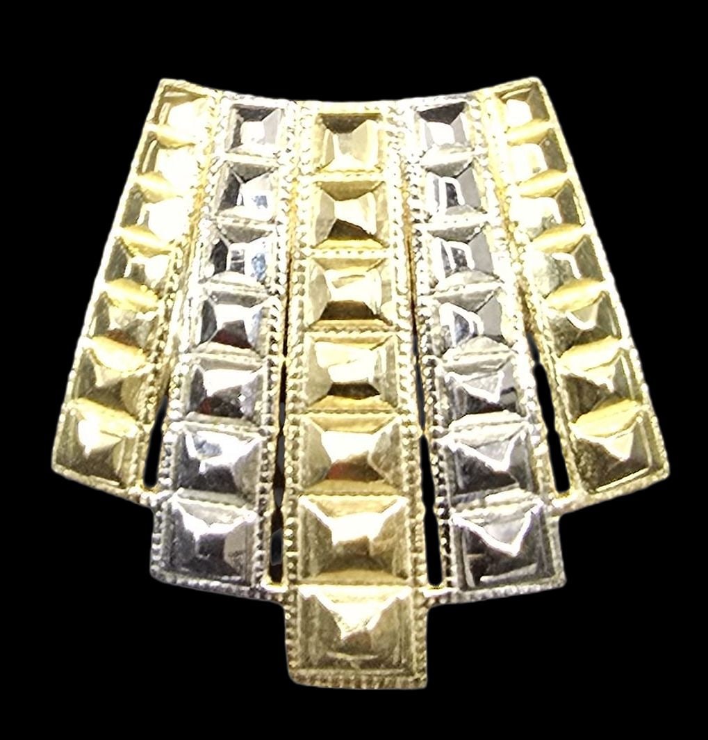 Stylish Vintage Gilt Sterling Silver Slider Pendant: Very good vintage condition with minor patina and wear according to age. Measures approx. 1 1/2" high and weighs ca. 3 grams. Marked.