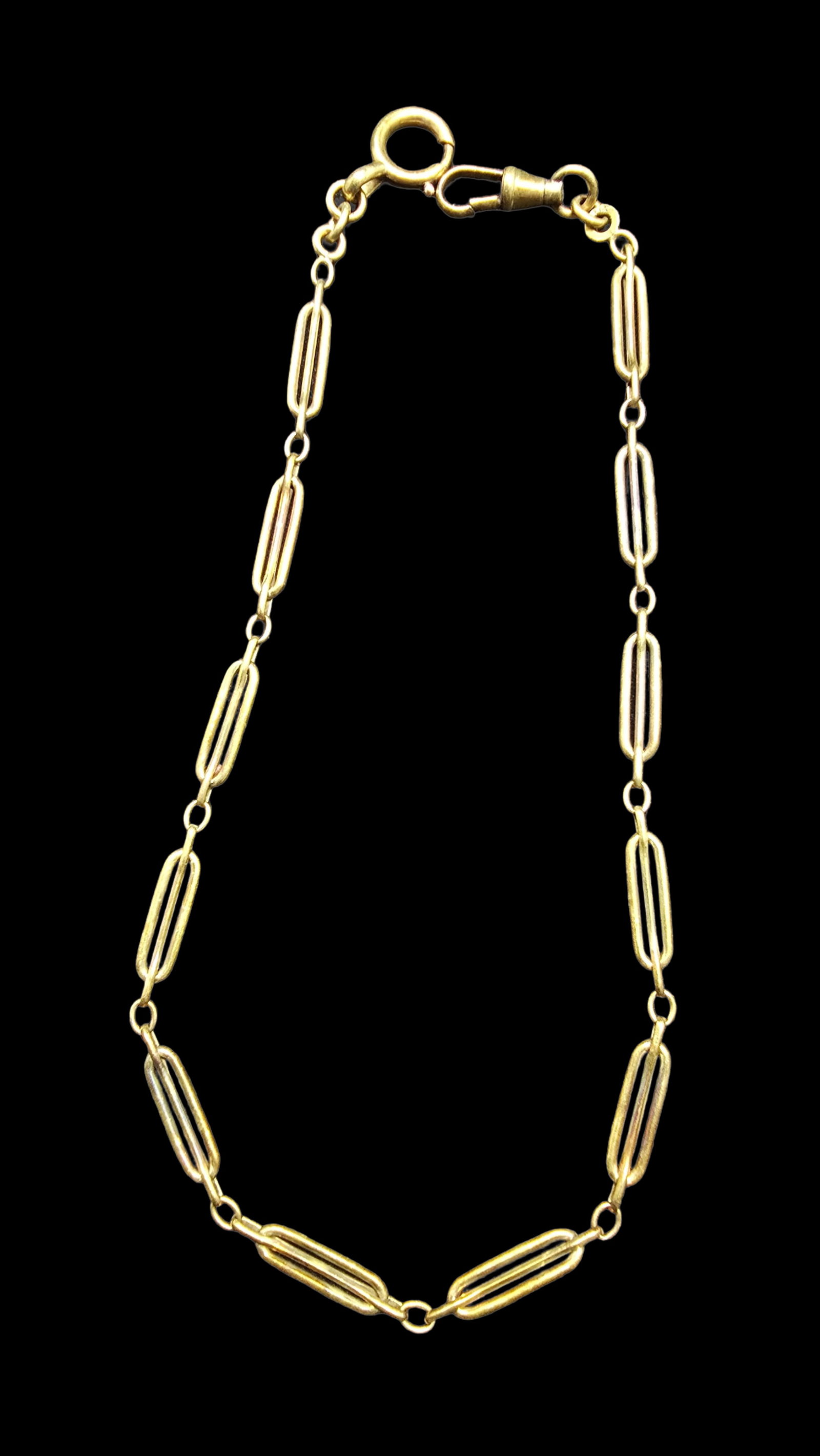 Beautiful Antique Gold Filled Pocket Watch Chain: Very good vintage condition with minor patina according to age. Measures approx. 14" long and weighs ca. 12 grams. Marked.