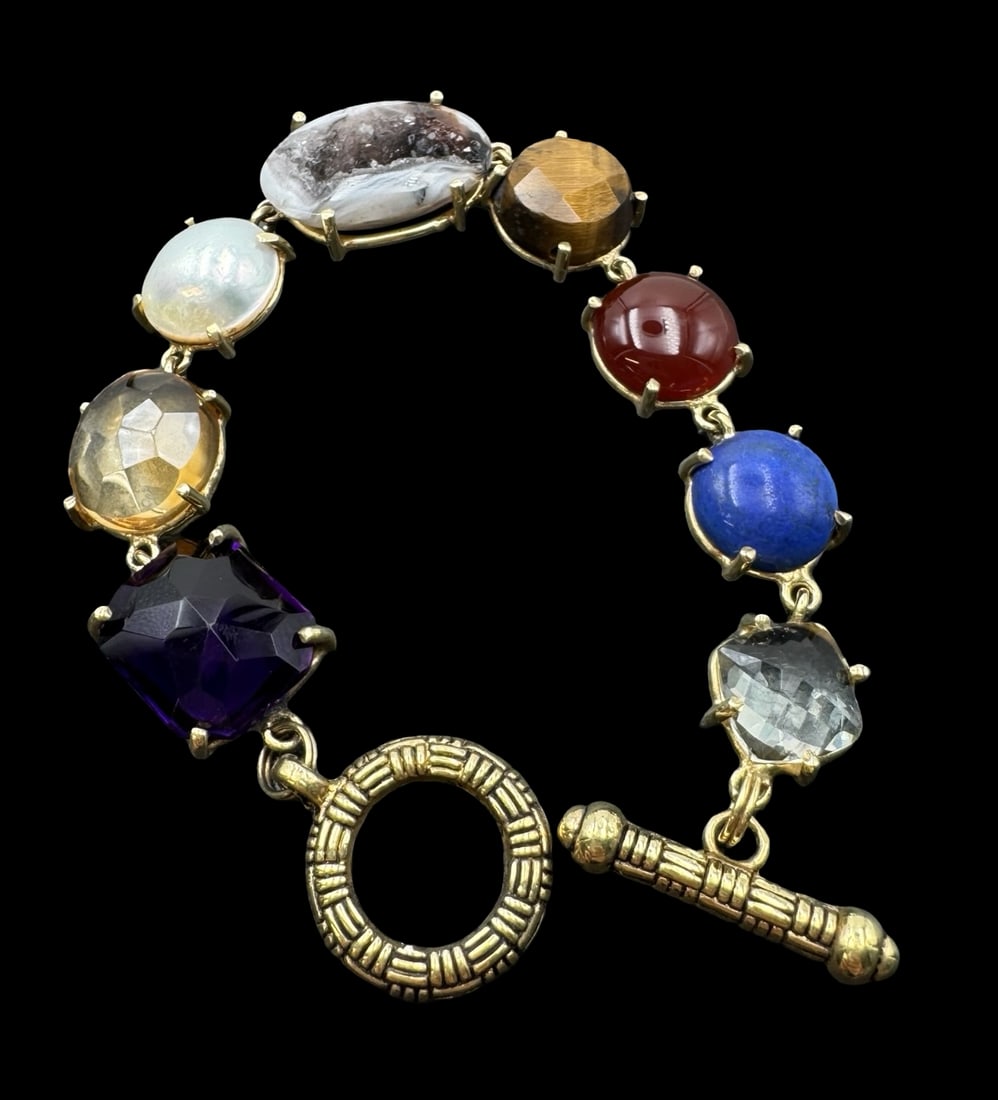 Vintage Gold-Tone Metal Multi-Color Gemstone Costume Jewelry Bracelet (1 of 4)