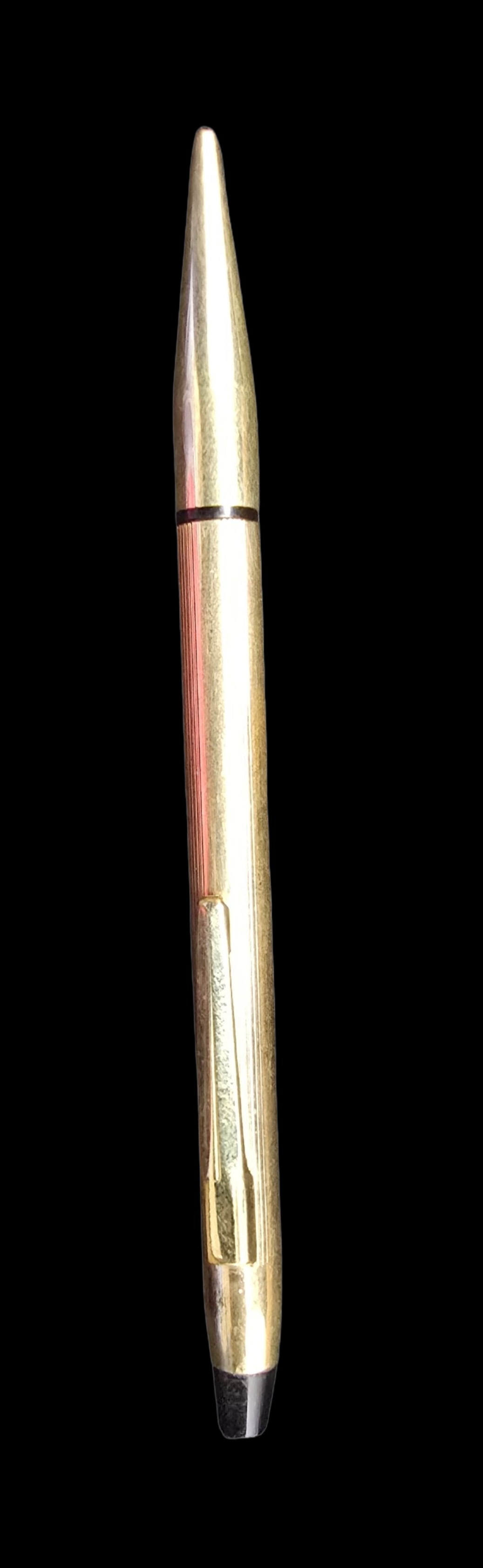 Amazing Antique CROSS Gold Filled Ballpoint Pen: Very good antique condition with minor patina according to age. Measures approx. 3 1/2" long and weighs ca. 7 grams.